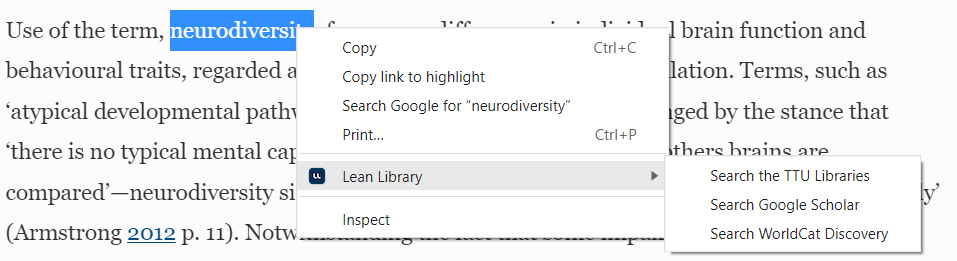Highlight & Search menu