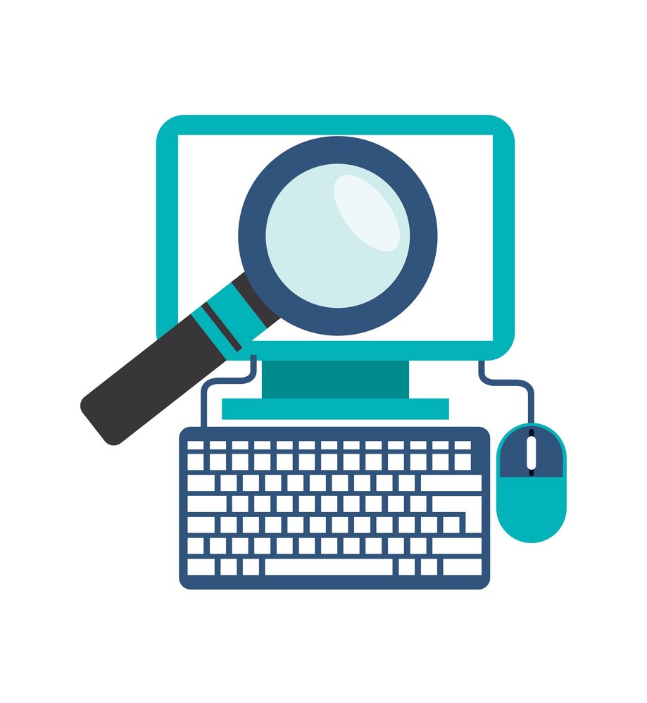 Image depicting a magnifying glass over a computer