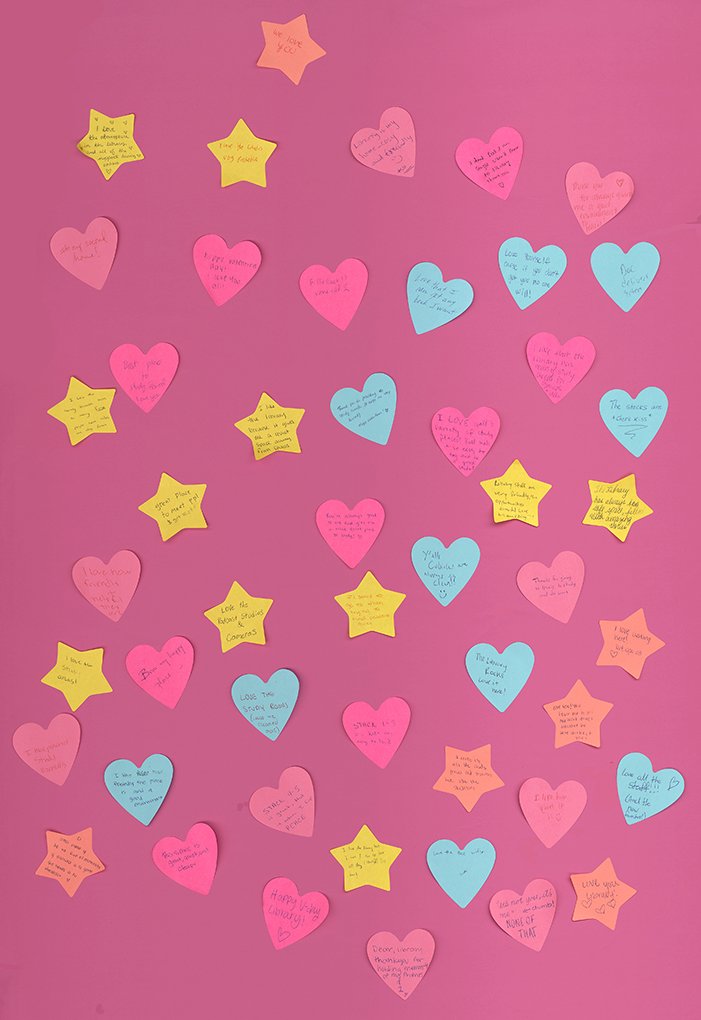 Photo of letters written on sticky notes