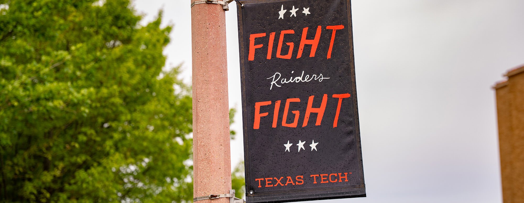Fight Raiders Fight banner on Memorial Circle