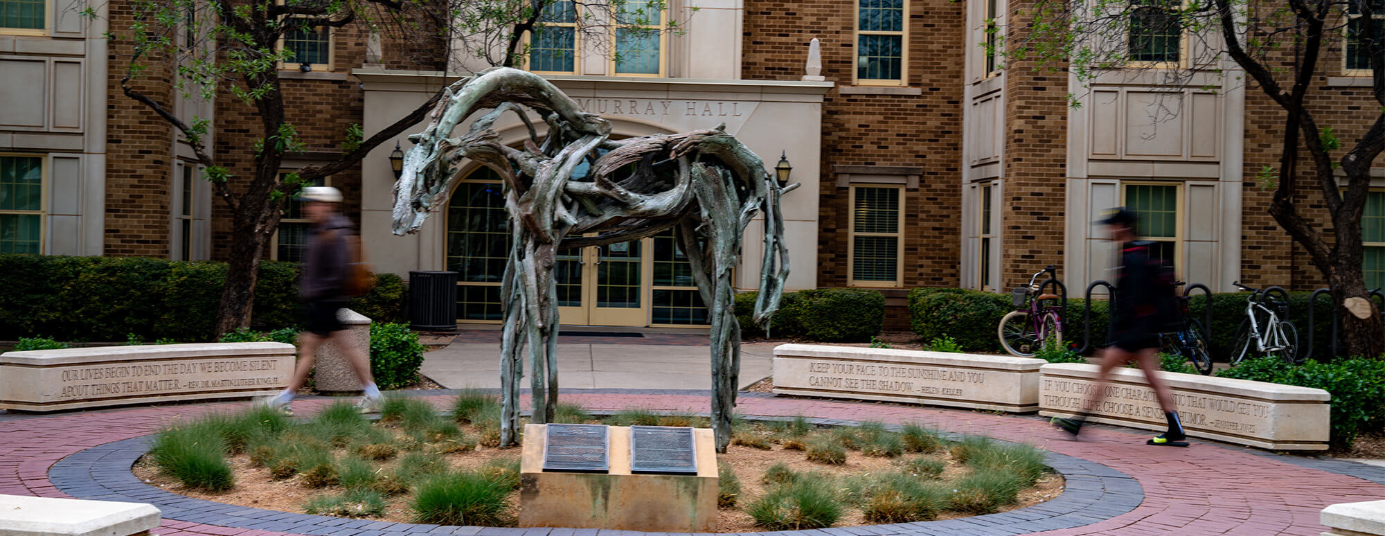 Wooden horse statue in front of Murray Hall