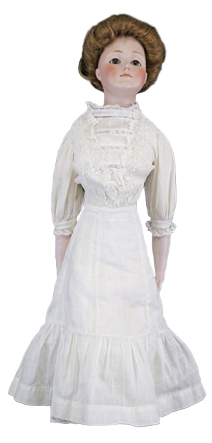 doll in white linen and lace dress