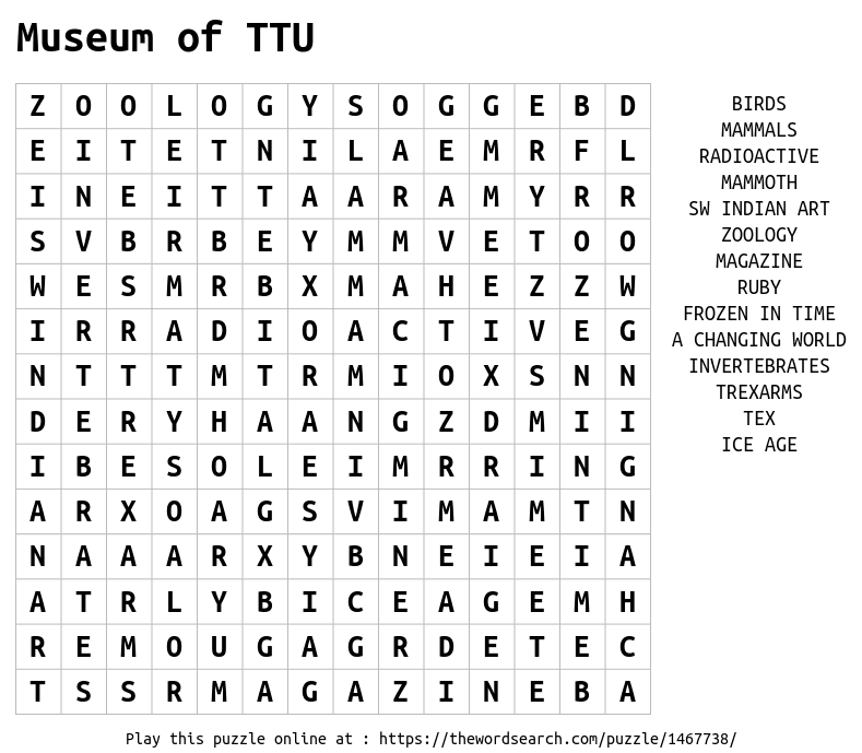 Museum Word Search