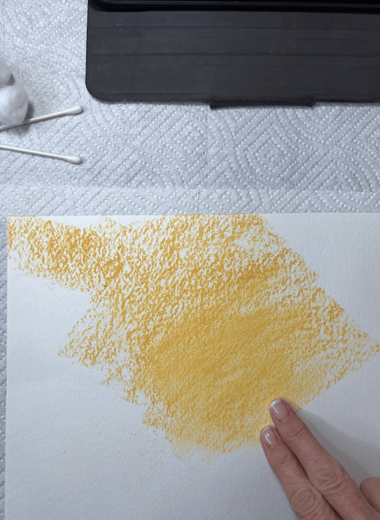 Yellow pastel drawn and displayed on blank white paper Yellow pastel drawn and displayed on blank white paper