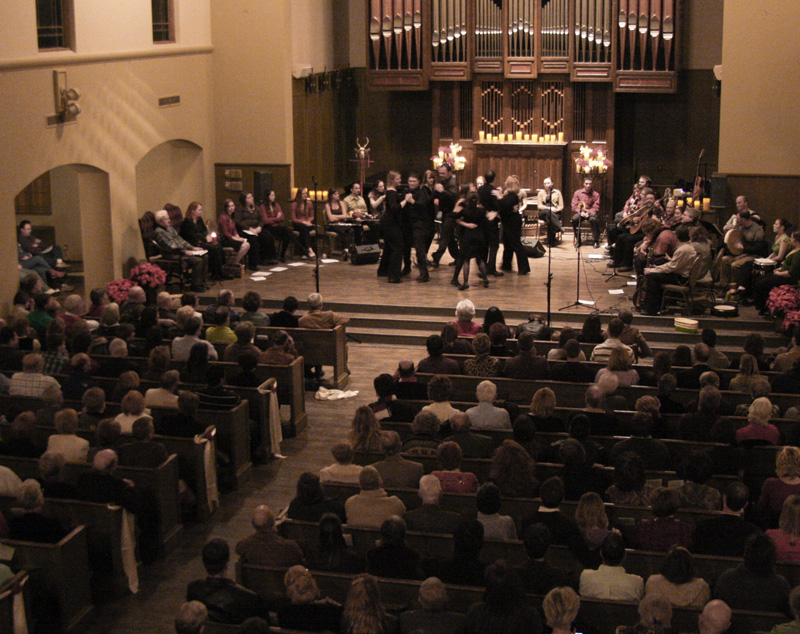 Vernacular Annual Solstice concert full onstage in a church