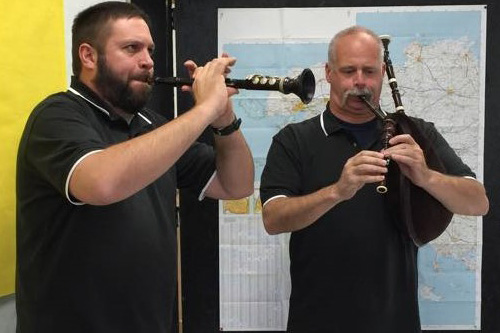 TTU SOM Vernacular students playing clarinet and bagpipes
