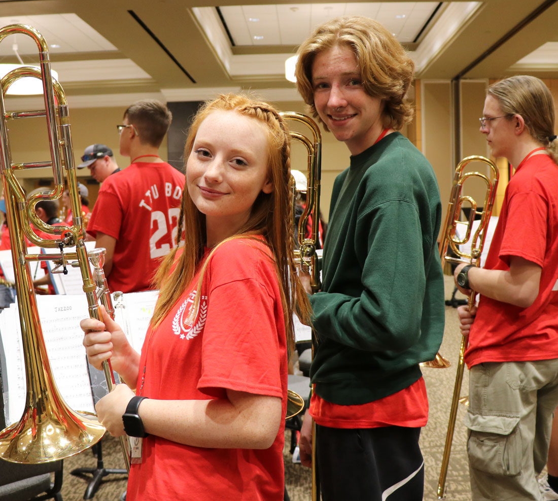 TTU summer band camp students holding trombones
