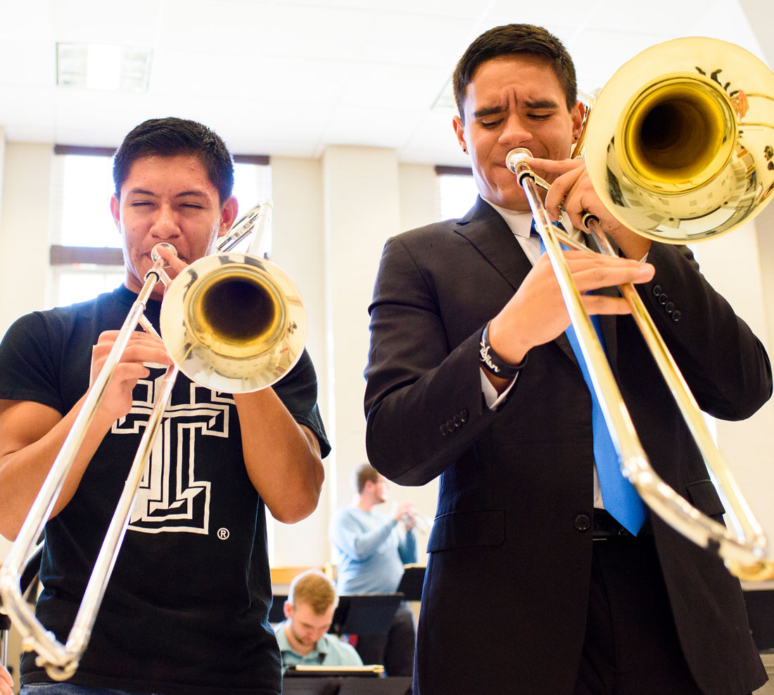 Students playing trombone