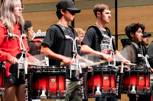 Group of TTU Music percussion students rehearsing together