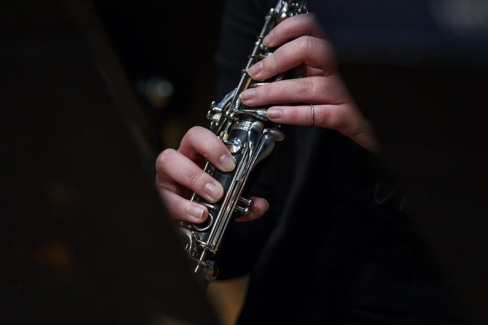 Close-up of student holding clarinet