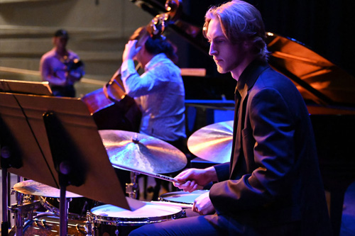 TTU SOM student playing snares