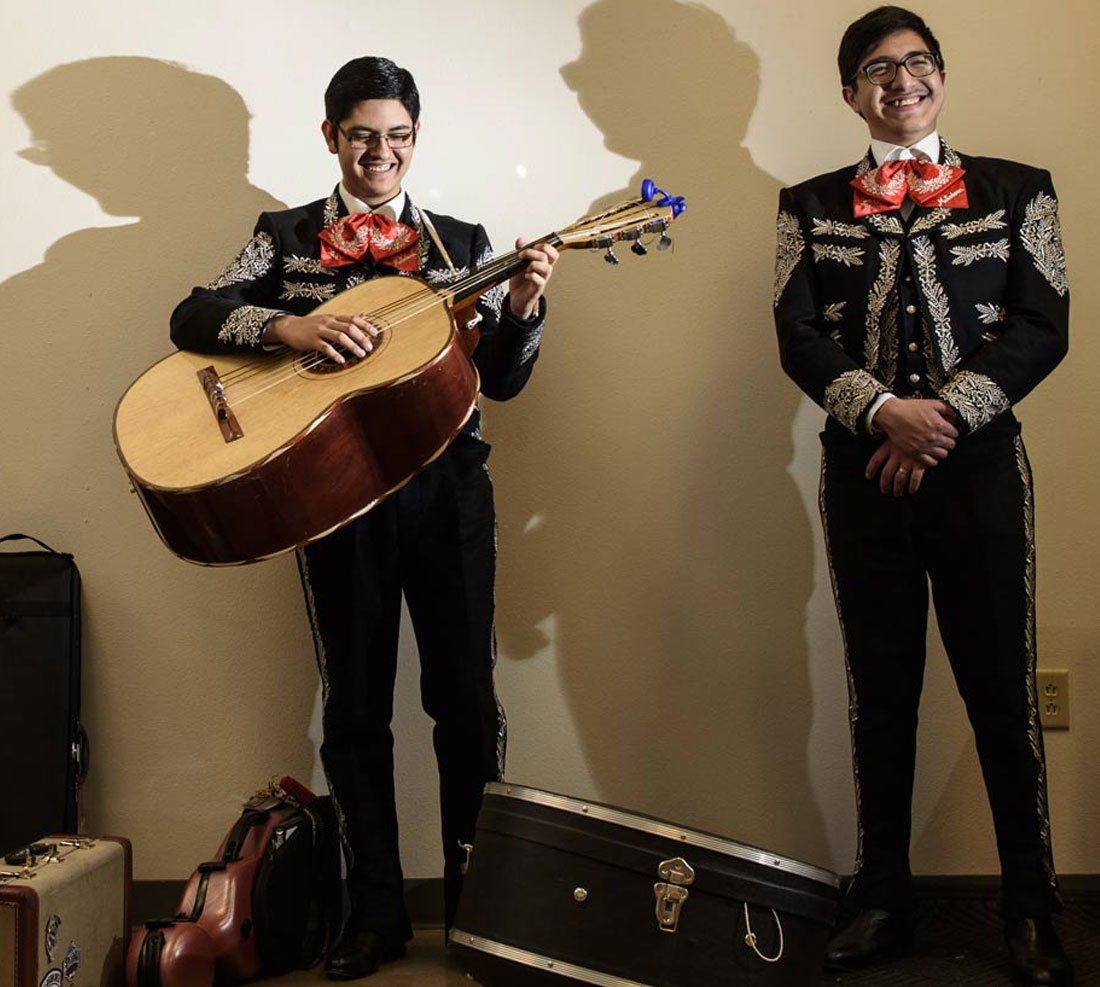 TTU music students playing mariachi in traditional costume