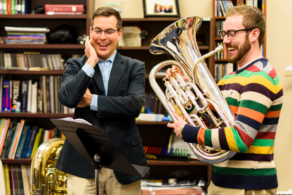 Faculty and student practicing the baritone