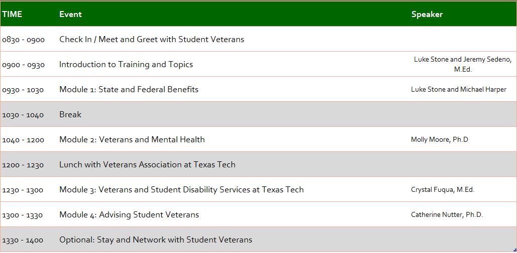 Schedule of Events