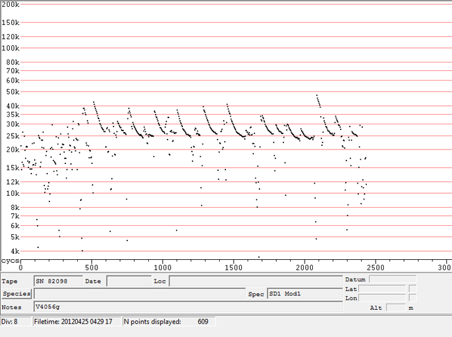 Acoustic call of Lasionycteris cf. noctivagans (Family Vespertilionidae)