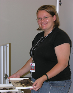 student with sample tray