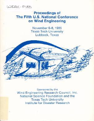  Cover of the program for 5th us national conference of wind engineering. Shown is a depection of a home surrounded by trees withstanding a strong wind.