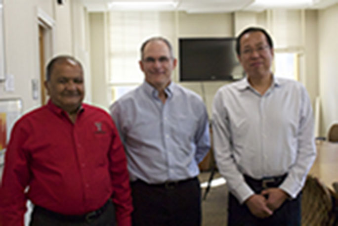 McDonald-Mehta Lecture Series co-founder and NWI Interim Director stand with Dr. Jonathan Naughton from the University of Wyoming during his visit to TTU. 