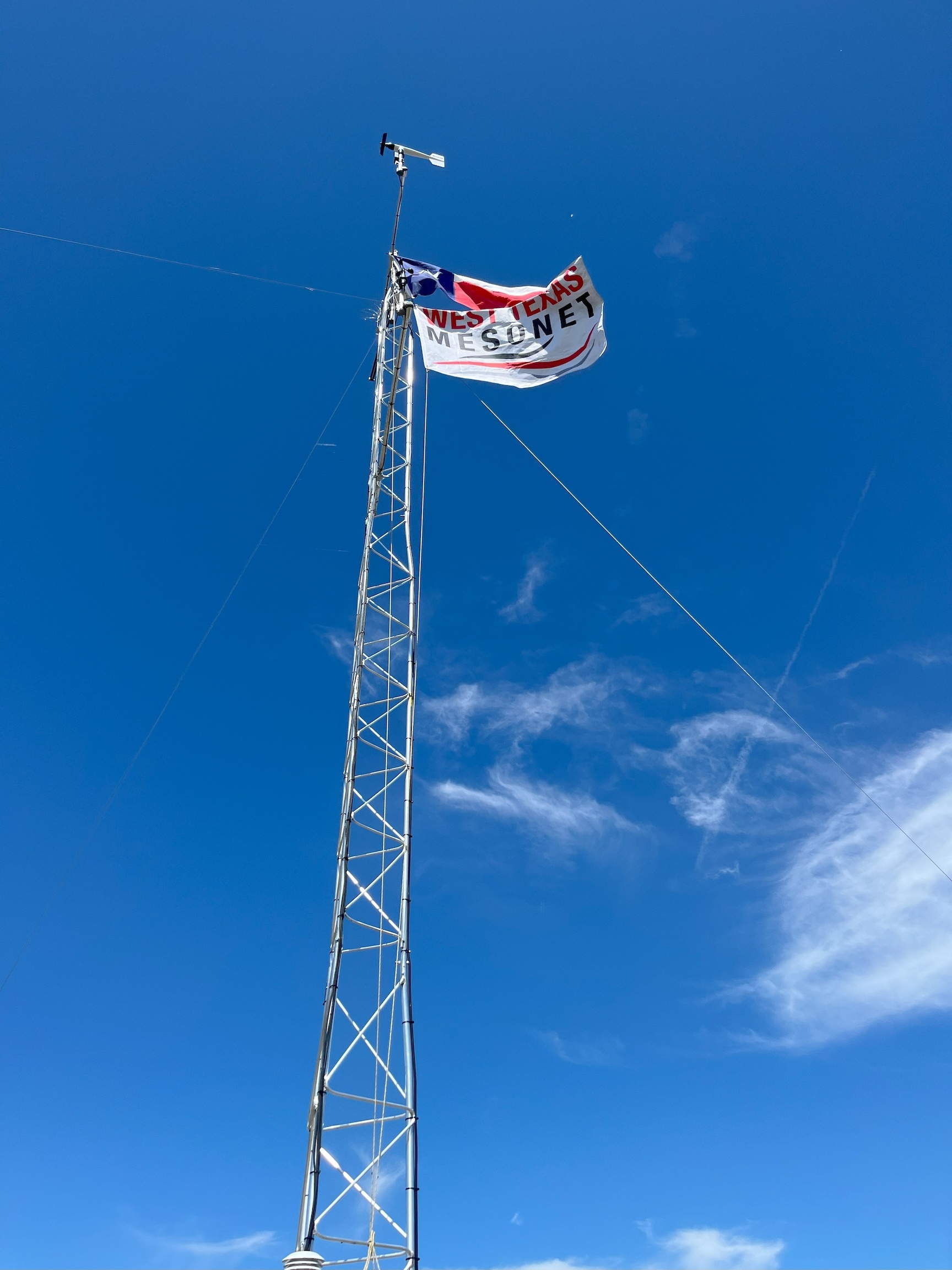 The West Texas Mesonet and Texas Flags on top of the tower