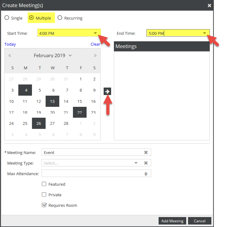 Multiple request to schedule multiple dates and time