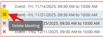 In the add meeting menu showing the how to delete date and time events