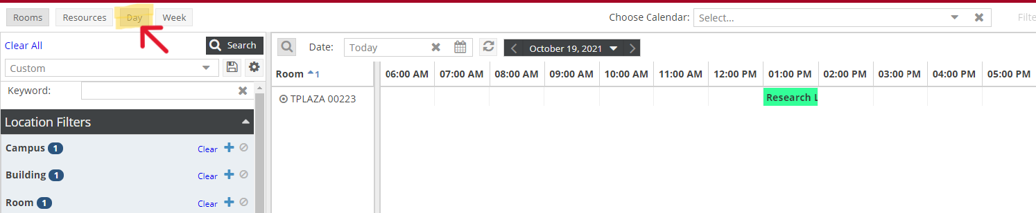 Calendar view pointing to the Day button
