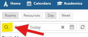 Image of the magnify glass on the left top corner of the screen to open the window to the room filters