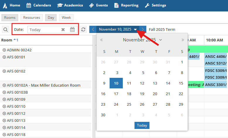 Calendar pop up window view of the calendar to pick dates and year to view