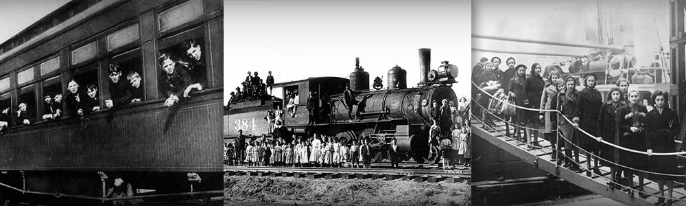 Children traveling on an orphan train, 1904. Children pose with the orphan train in Kansas in 1900. Children of Polish Jews from the region between Germany and Poland on their arrival in London on the 