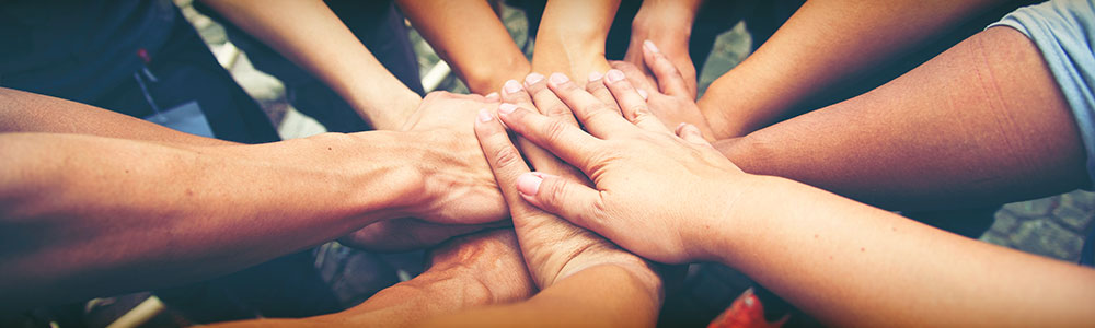 Circle of people join hands.