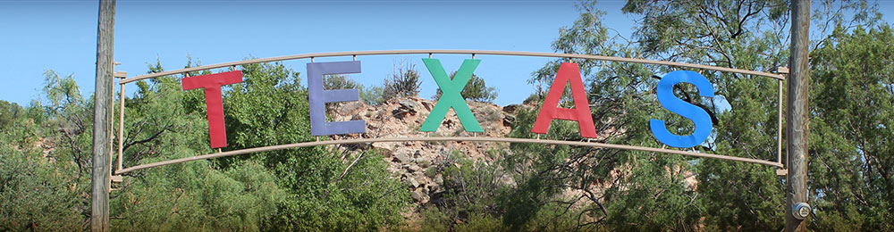 TEXAS sign outside grounds for the musical in Palo Duro Canyon State Park.