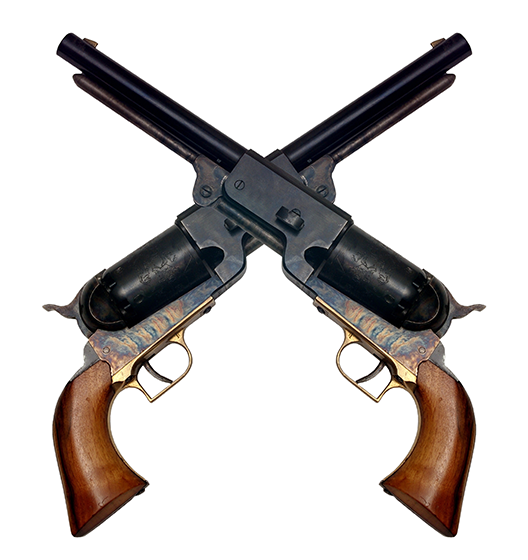  Two western era pistols crossed together.