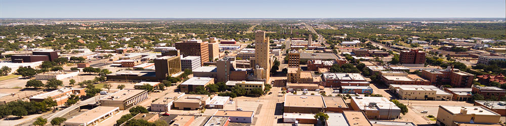 Birdseye view of downtown Lubbock, Texas.