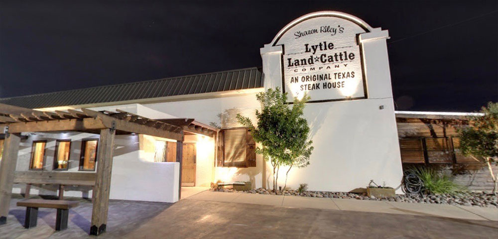 Sharon Riley's Lytle Land & Cattle Company steak house exterior.