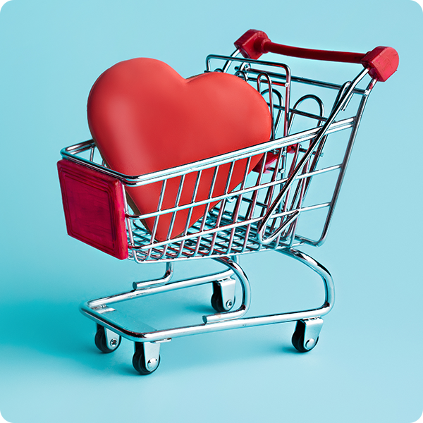 model of a stylized heart in a shopping cart