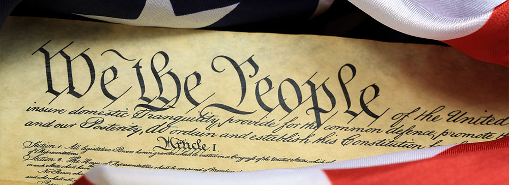 Preamble to the Constitution of the United States and American Flag