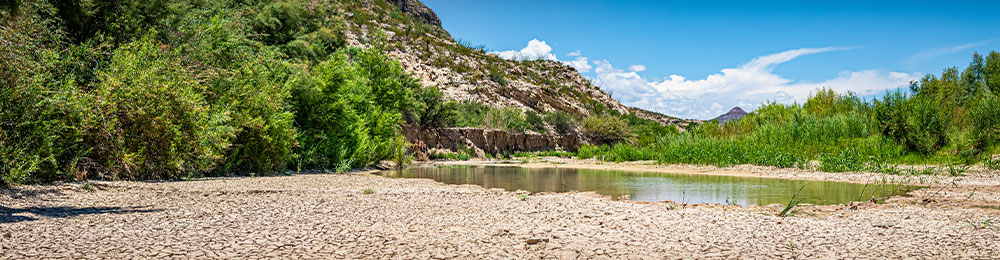 A dry river bed during a hot summer at Big Bend National Park in Texas.