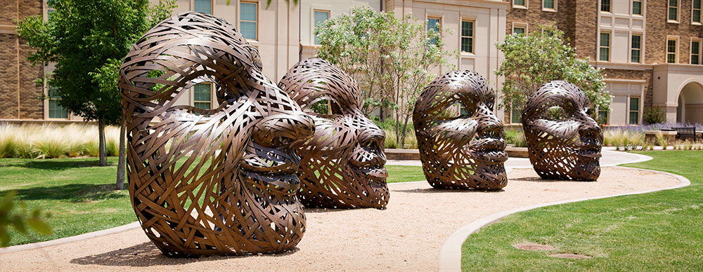  Four Faces sculptures on Texas Tech University campus in Lubbock, Texas.