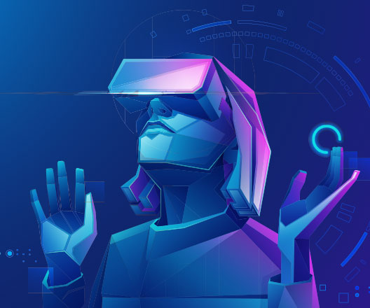 Illustration of person using a virtual reality headset.
