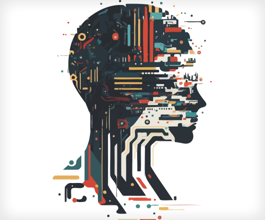 Human profile made of circuitry.