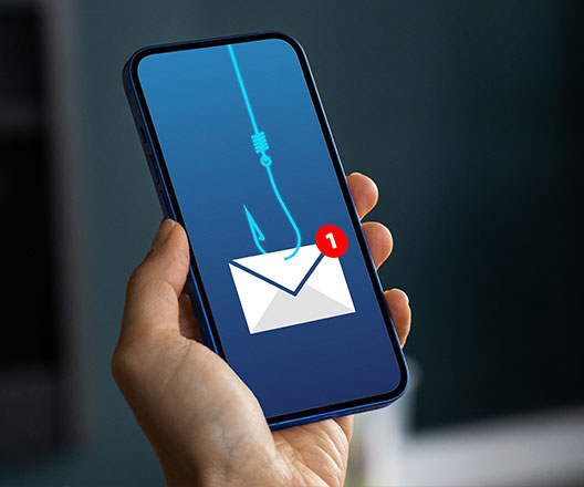 smartphone displaying an email notification as bait on a hook .