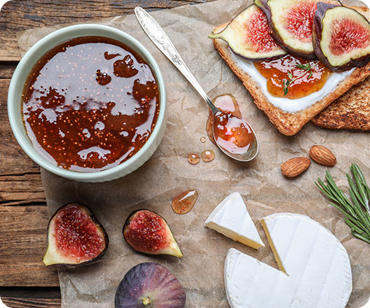 Jam, cheese, spread on toast