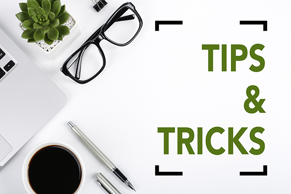 Tips and tricks A stock graphic of a pair of black glasses alongside a cup of coffee and pen on top of a white table.