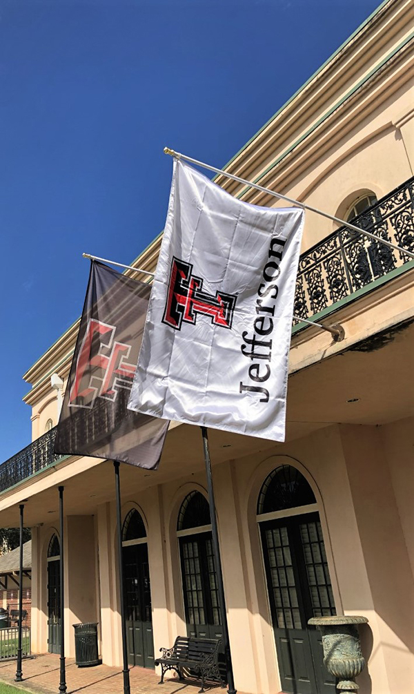 OLLI at TTU, Jefferson flag A TTU Jefferson flag hangs from a building outdoors