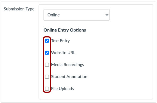 Select Online Entry Options