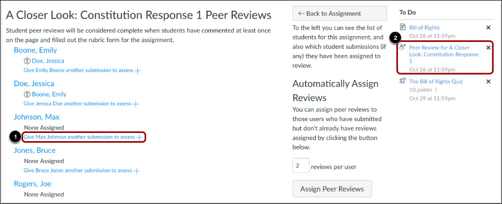 View Peer Review Assignments