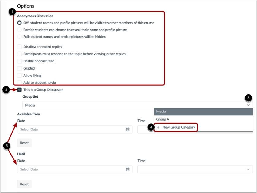 Select Discussions Options