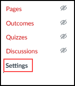 Image of the Settings option in a Canvas course.