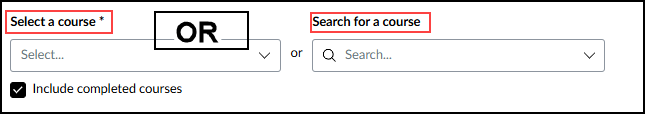 Image of the Select a course and Search for a course options.