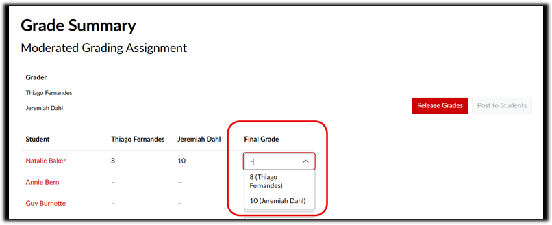 Grade Summary selecting final grade